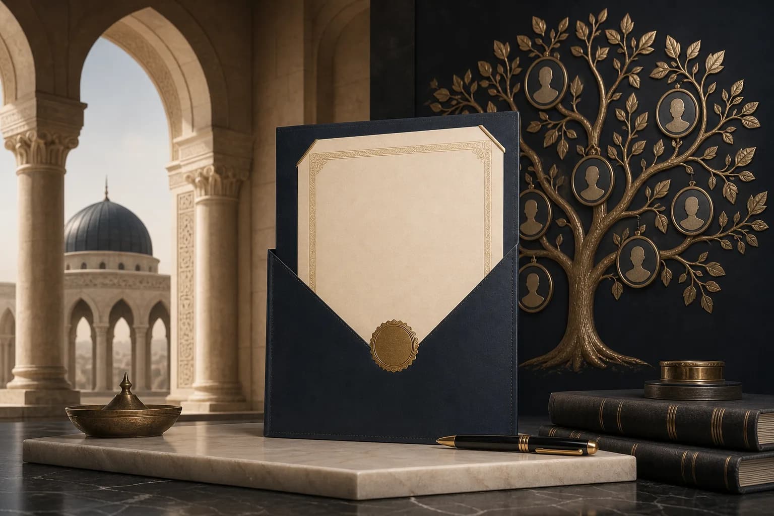 Official document folder symbolising an inheritance certificate and estate procedures in Jordan