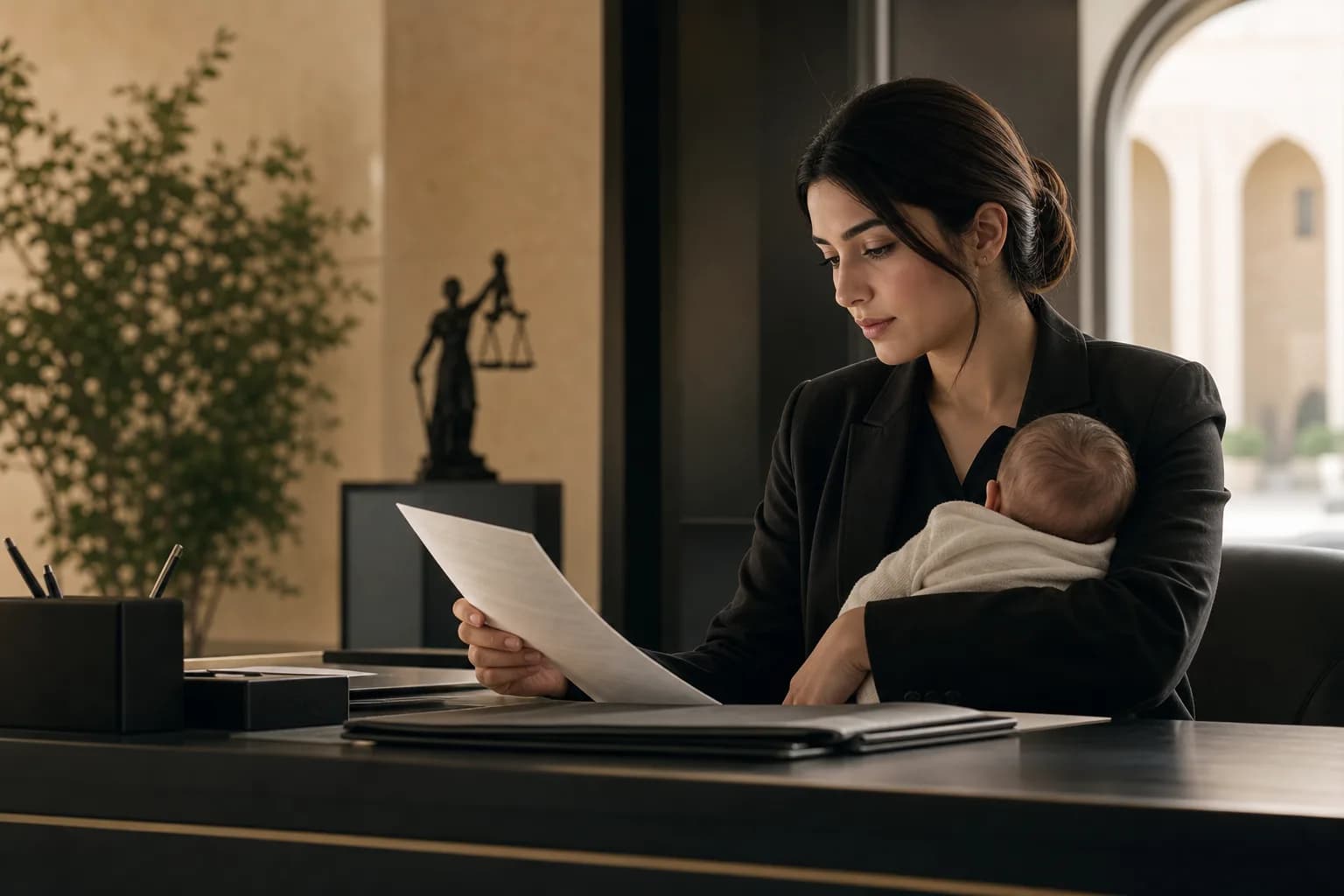 Parent reviewing newborn registration documents at a Jordanian civil status office