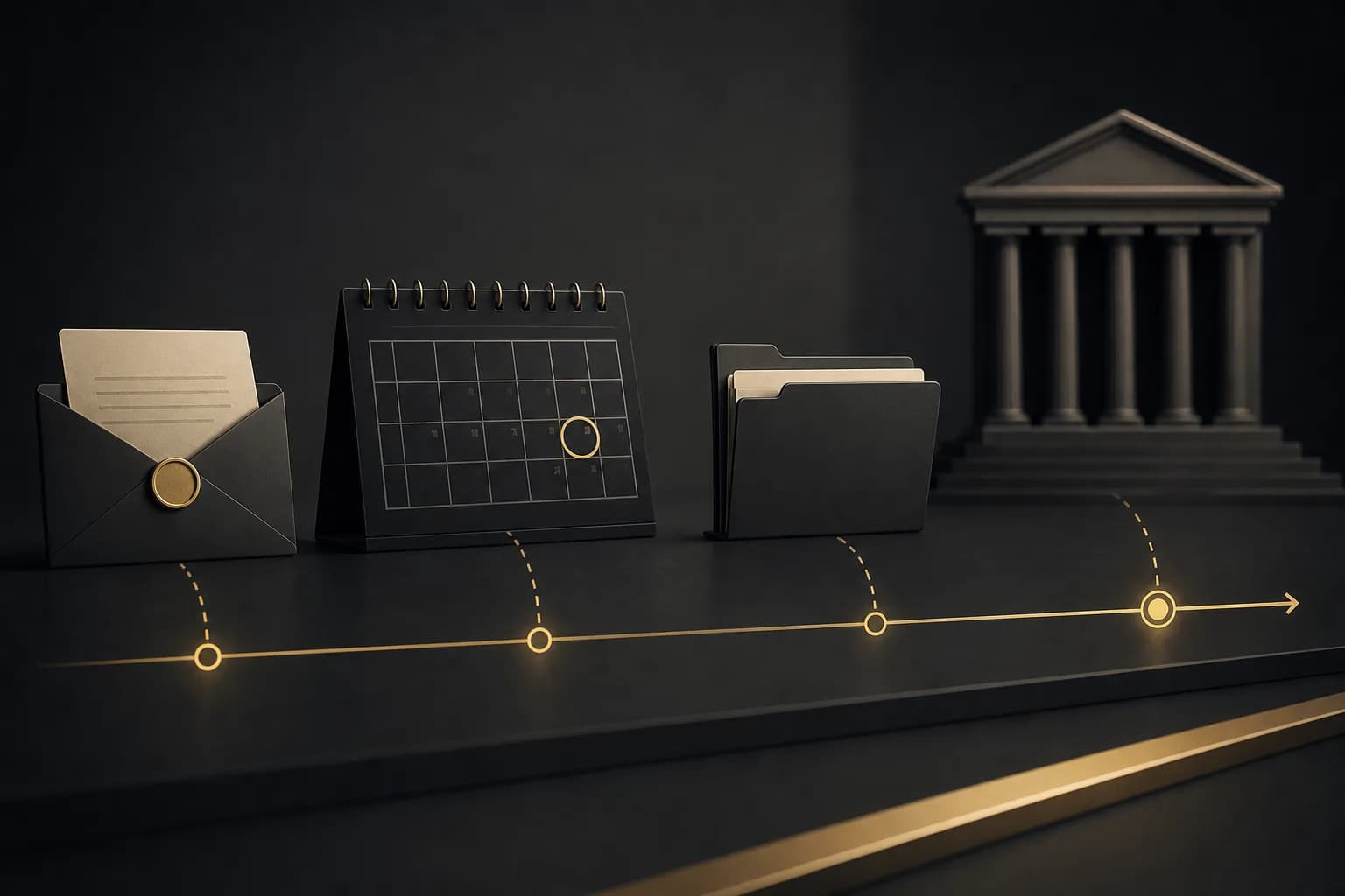 Timeline illustrating notification, grievance, and filing stages before the Administrative Court