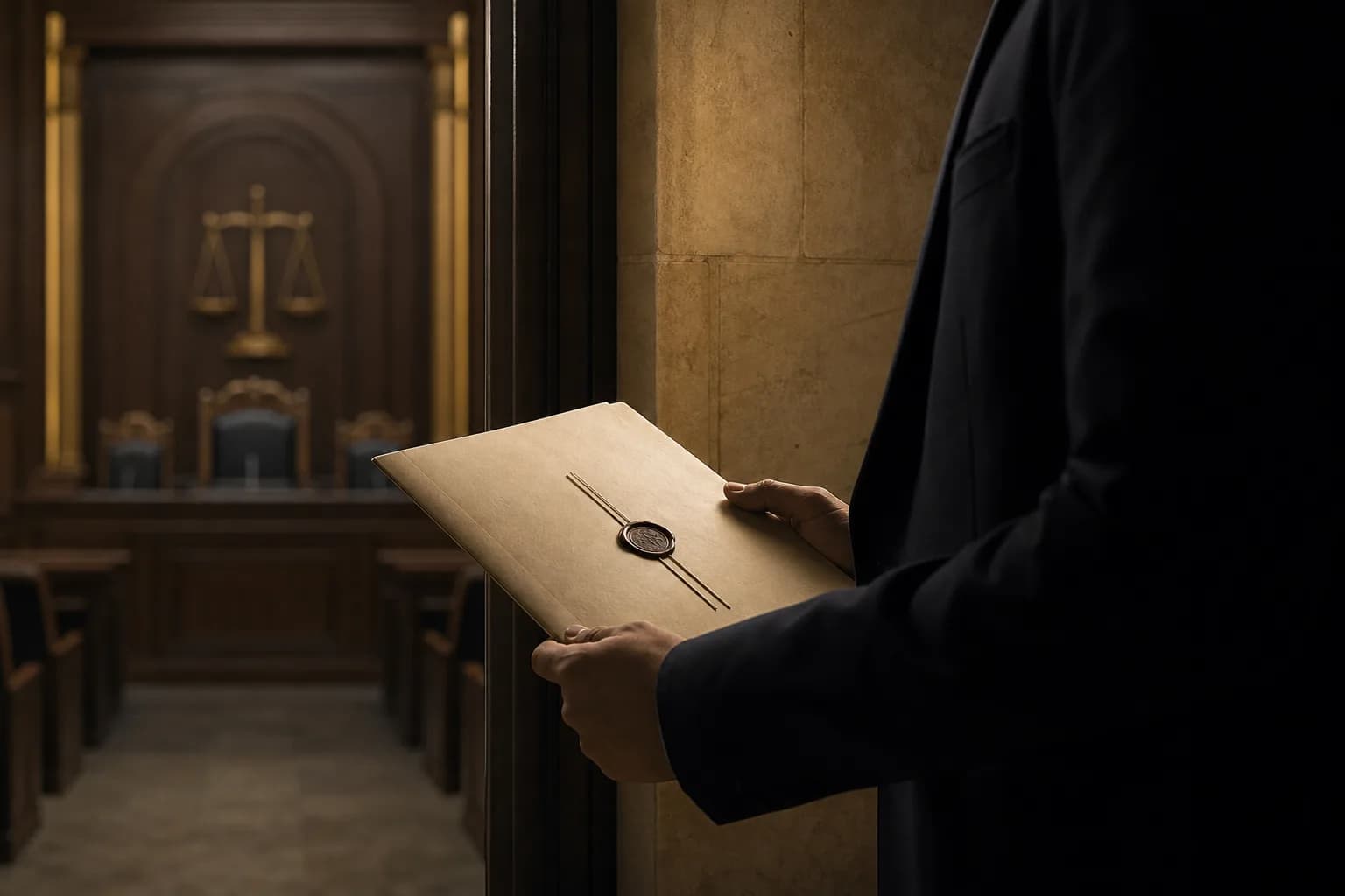 Symbolic illustration of a person outside the original case reviewing a judgment before a Jordanian courtroom