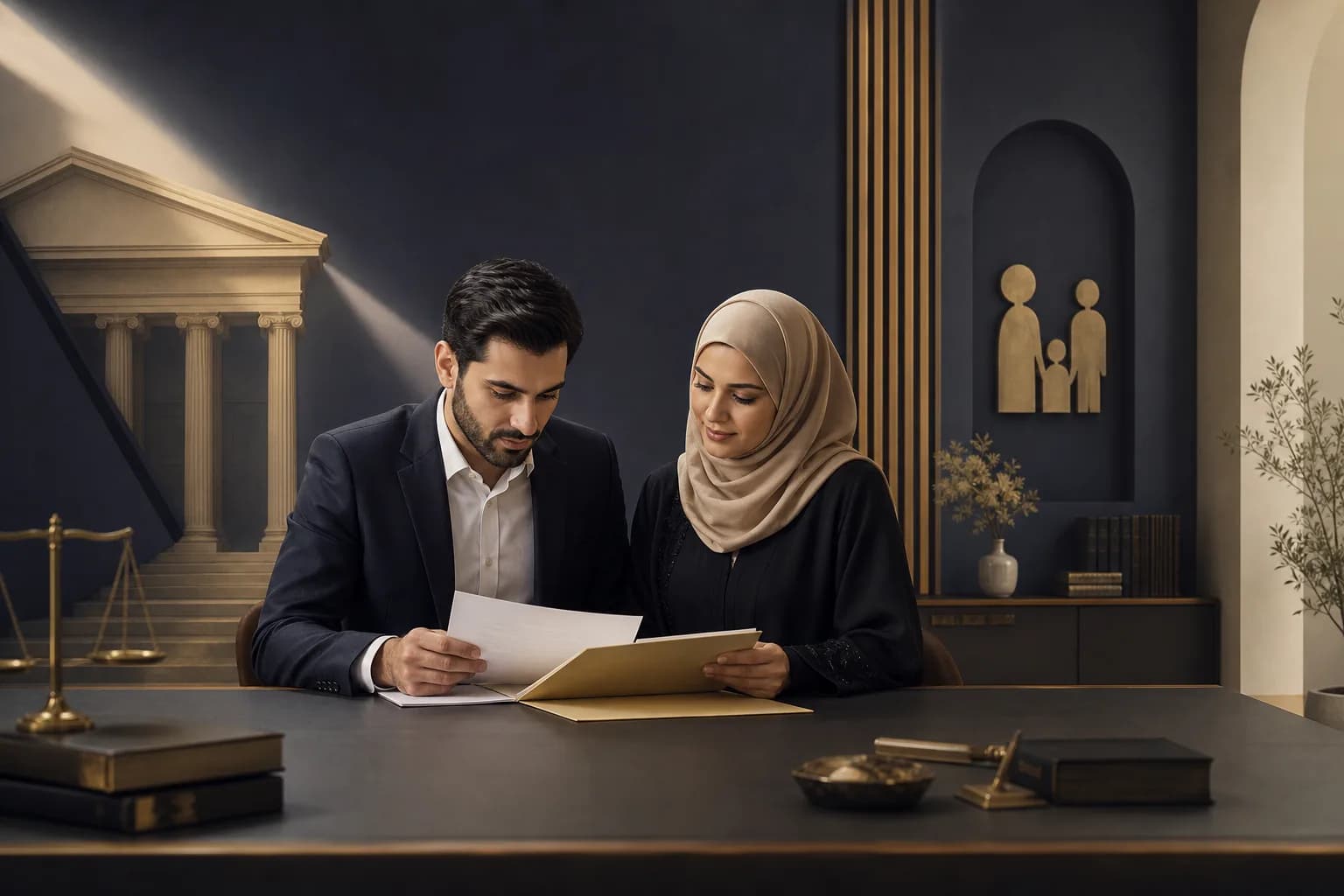 A couple reviewing documents and registration steps for a Jordanian-foreign marriage in Jordan