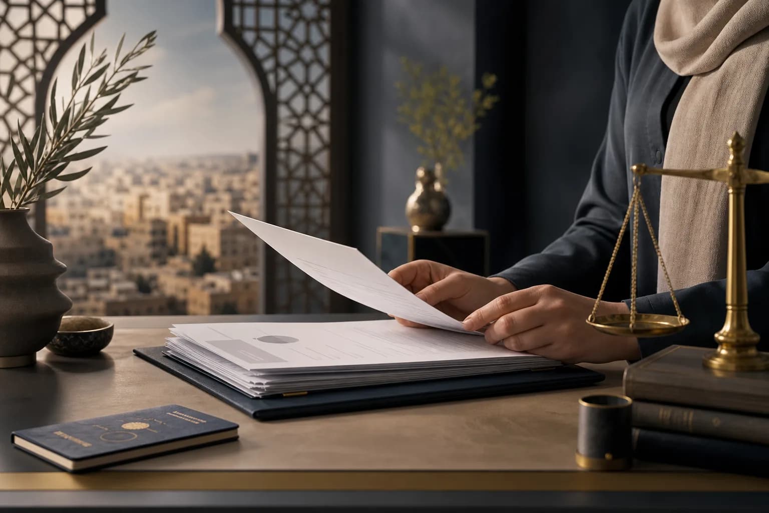 ولي أمر يراجع مستندات طلب إصدار أو تجديد جواز سفر أردني لقاصر
