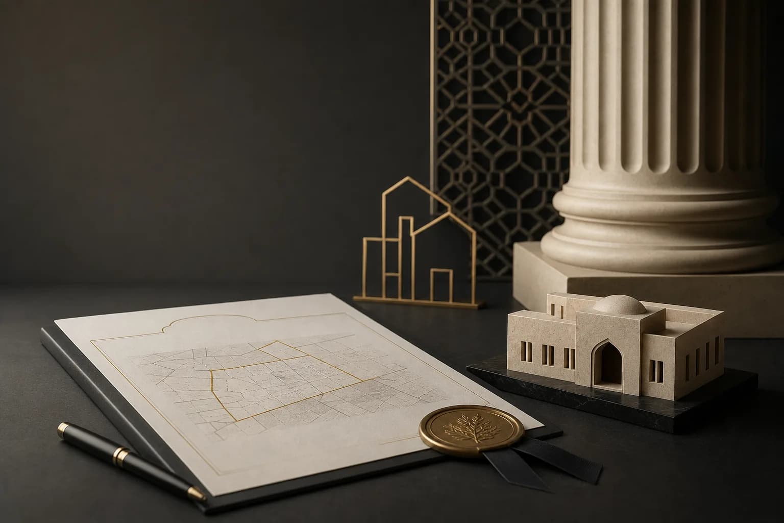 Property deed, calendar, and courthouse representing pre-emption rights and claim deadlines in Jordan