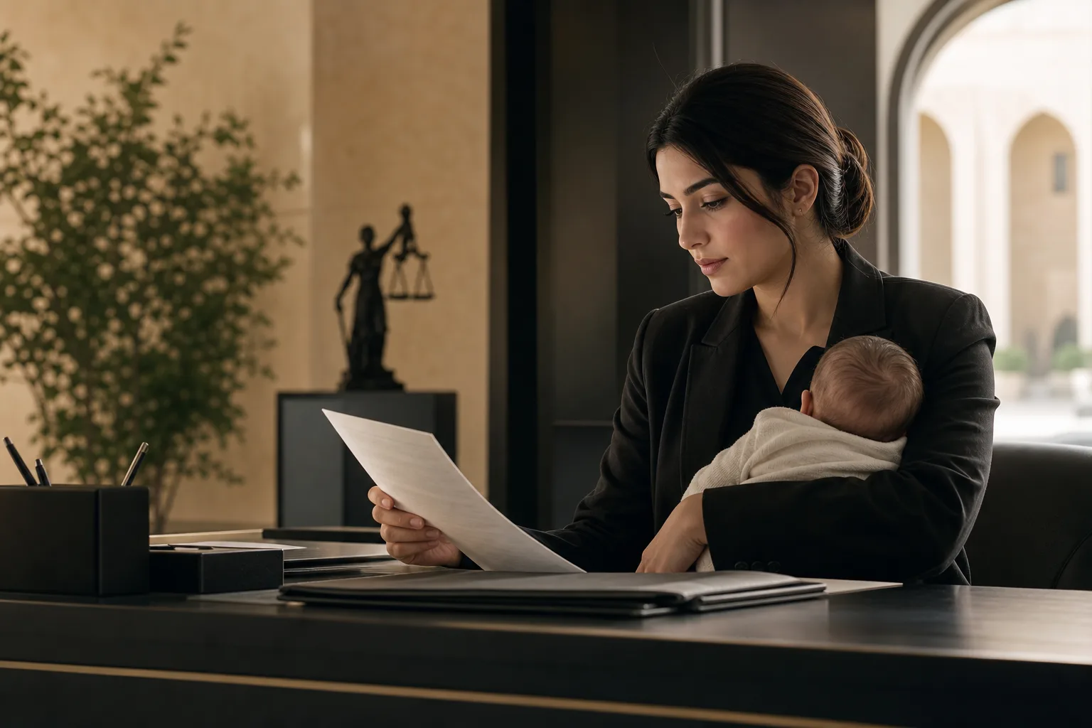 Parent reviewing newborn registration documents at a Jordanian civil status office