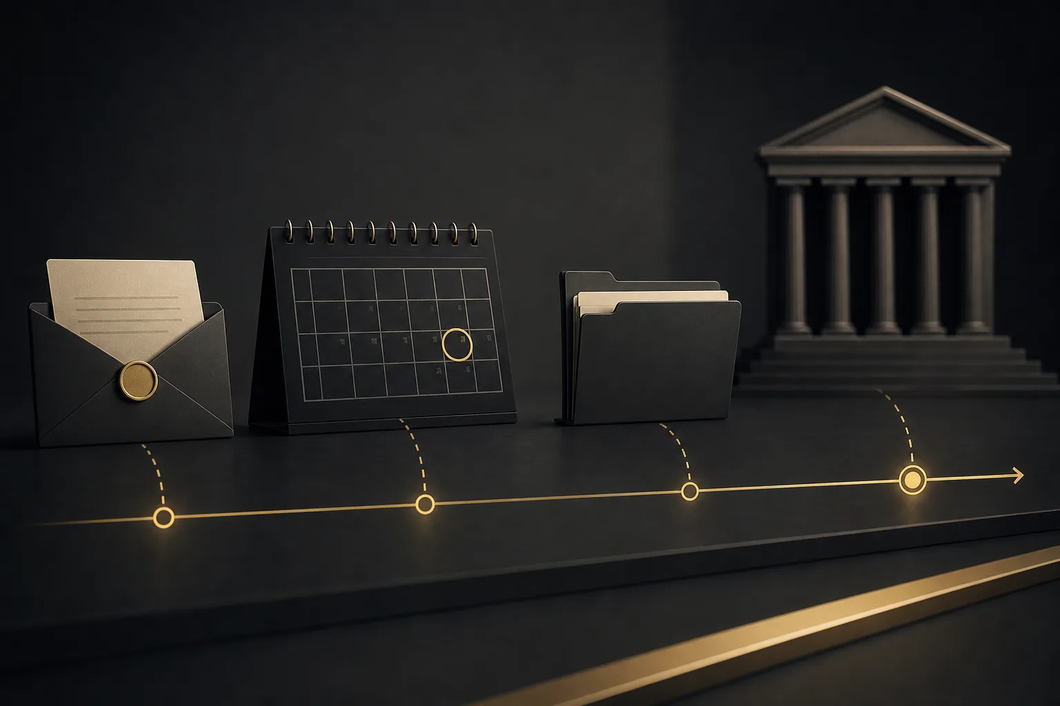 Timeline illustrating notification, grievance, and filing stages before the Administrative Court