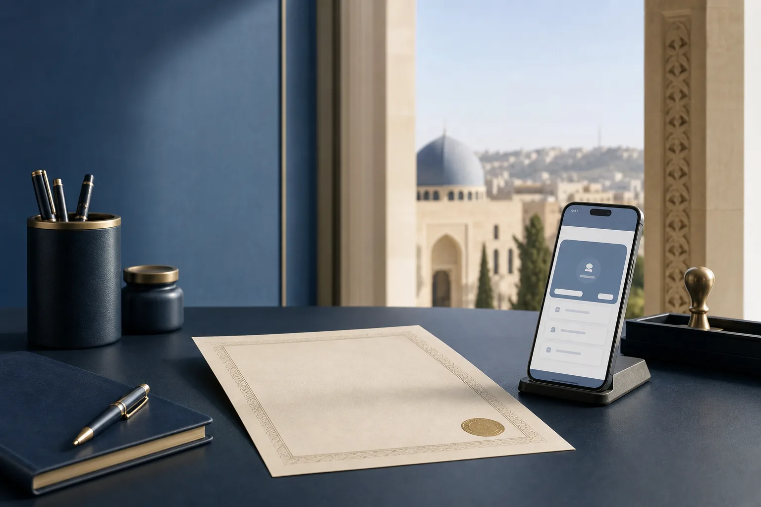 Illustration of applying for a police clearance certificate online in Jordan