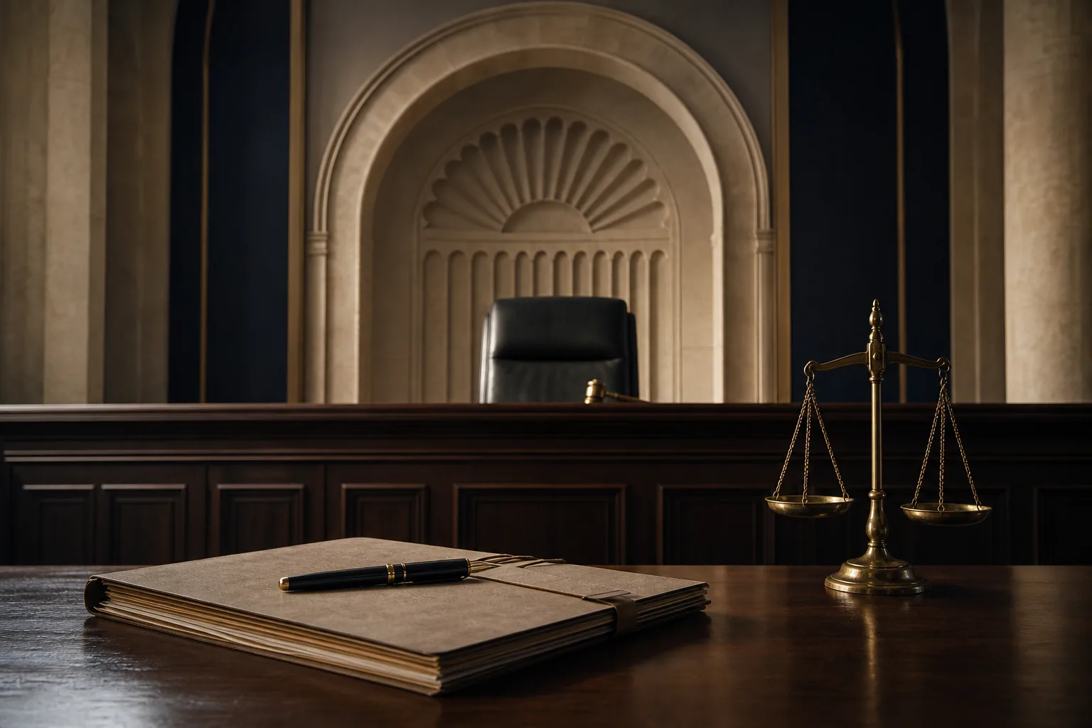 Symbolic courtroom scene and legal file representing a judge’s recusal request in Jordan