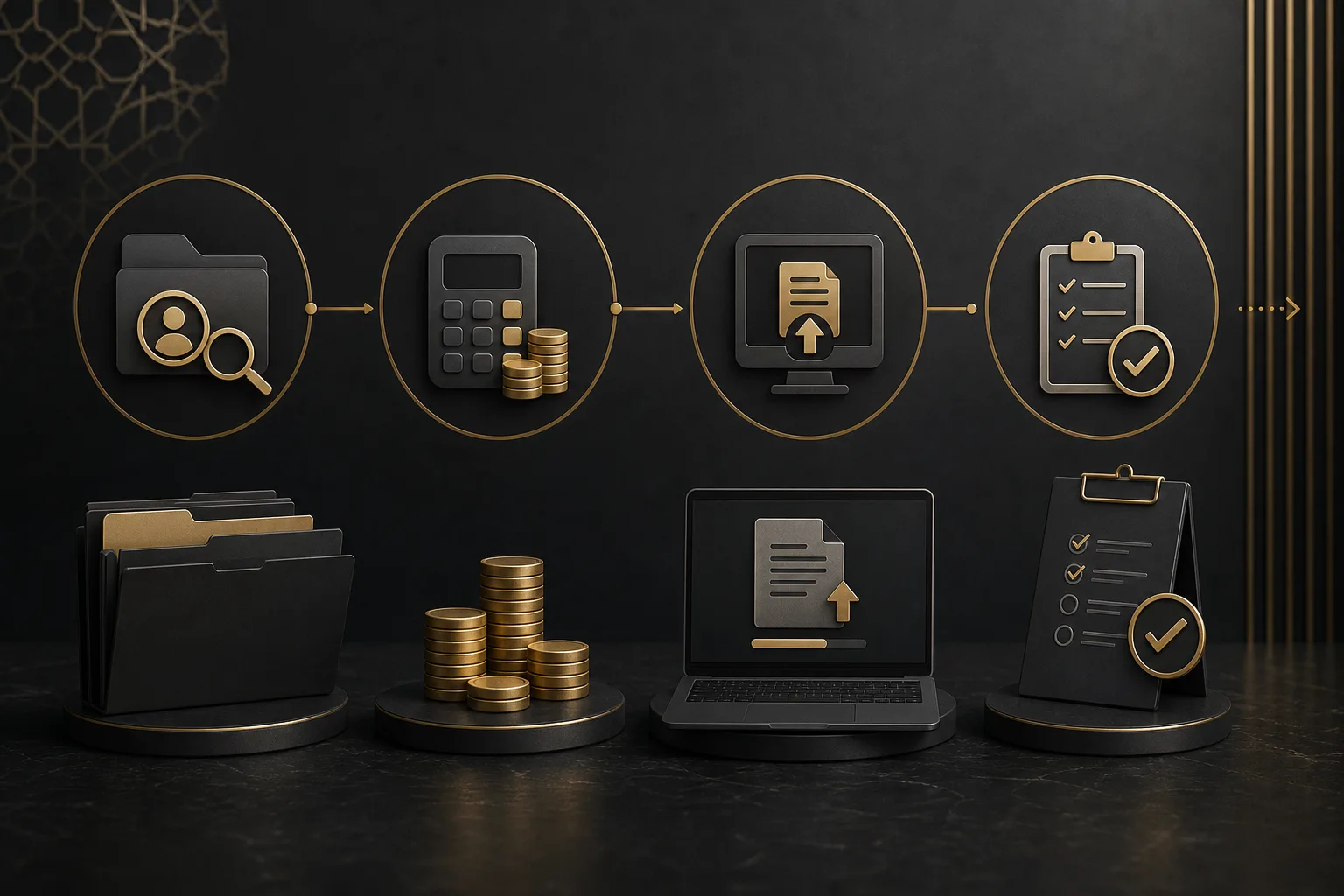 Visual representation of reviewing contribution records, submitting an early-retirement application electronically, and following its status