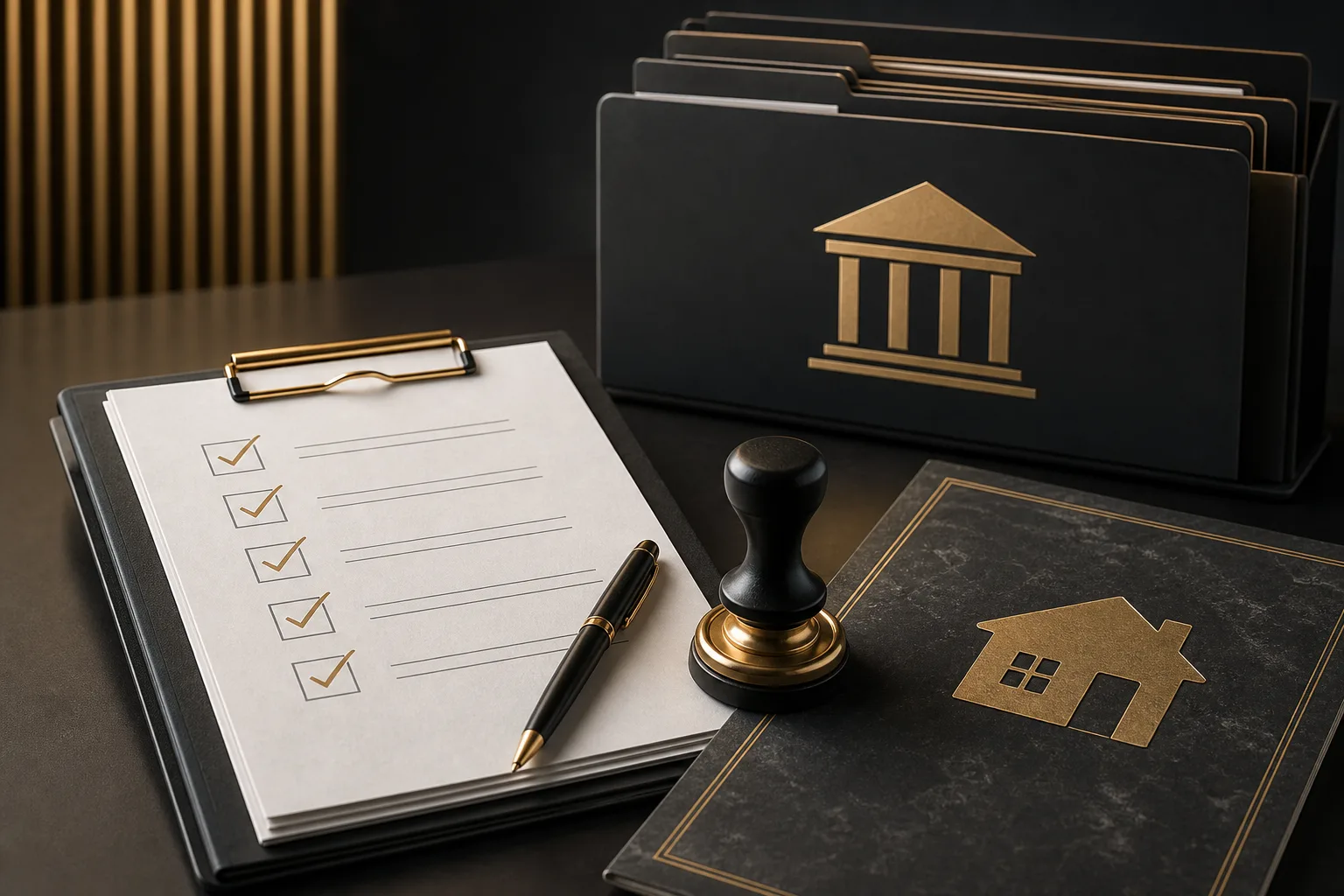 Documents commonly prepared for a special power of attorney, including a checklist, property title deed, and notarial stamp